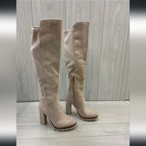 JLO Jennifer Lopez "Harlie" Over the Knee Boots in Ivory